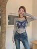 American Retro Y2K Off-Shoulder Butterfly Denim Top for Women