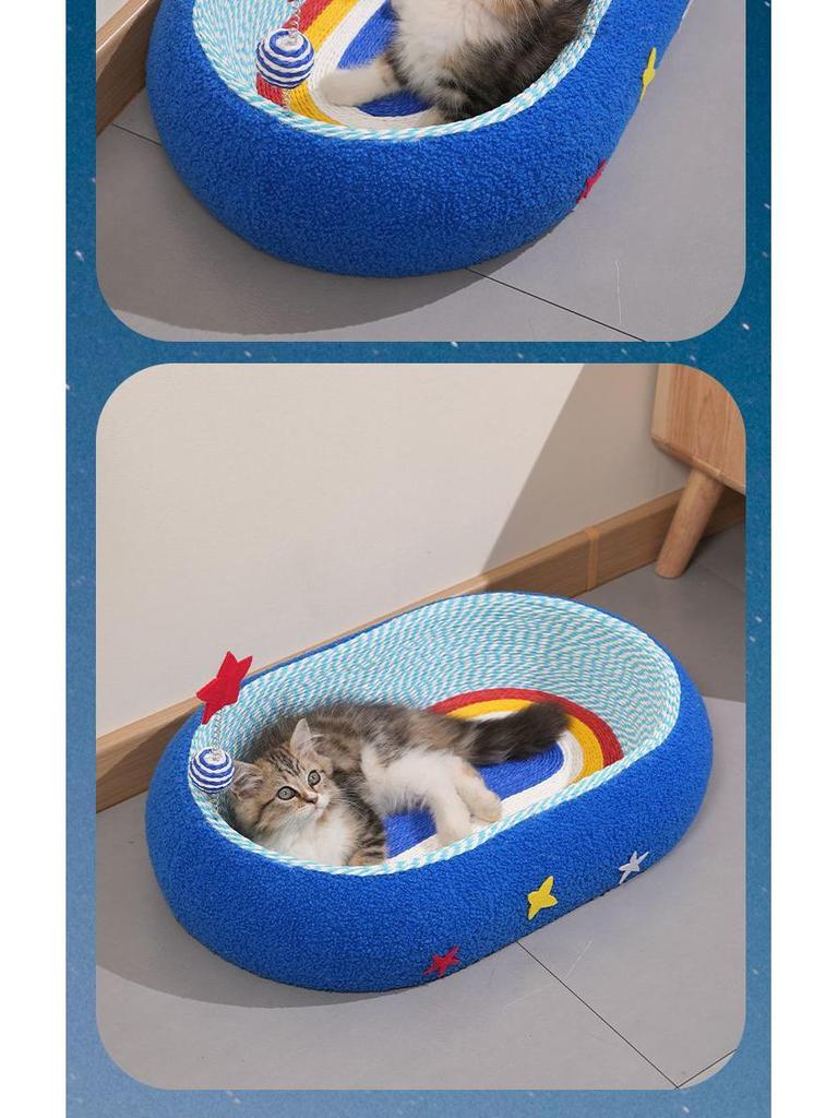 Durable Starry Sky Cat Bed & Scratching Board: Large Oval All-Season Toy
