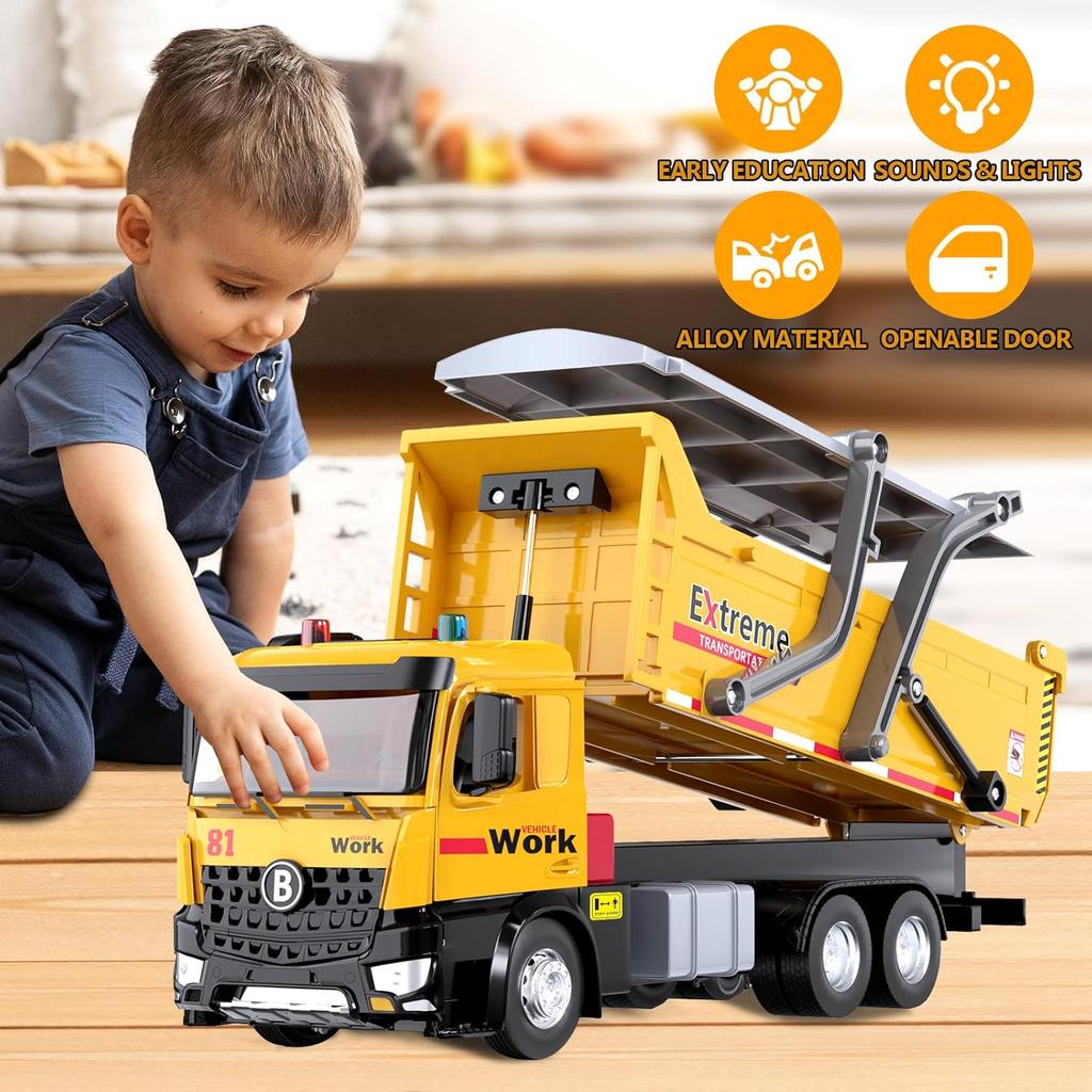 Dump Truck Toy, Large Dump Trucks Metal Cab, Big Construction Trucks with Lights and Sounds, Construction Vehicle Toys, Kids Birthday Xmas Gifts