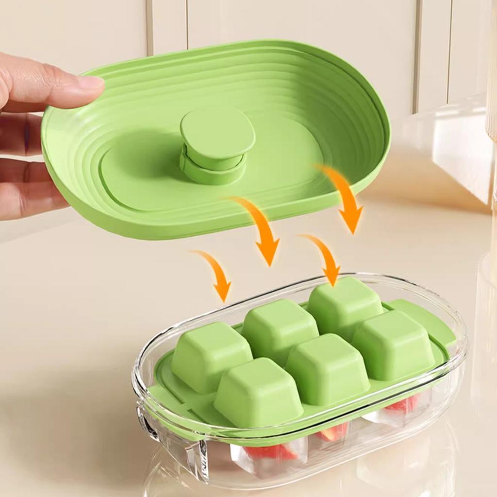 Refrigerator Mini Ice Cube Mold 6 Compartments Ice Cube Tray With Cover Summer Reusable Press Type Ice Box