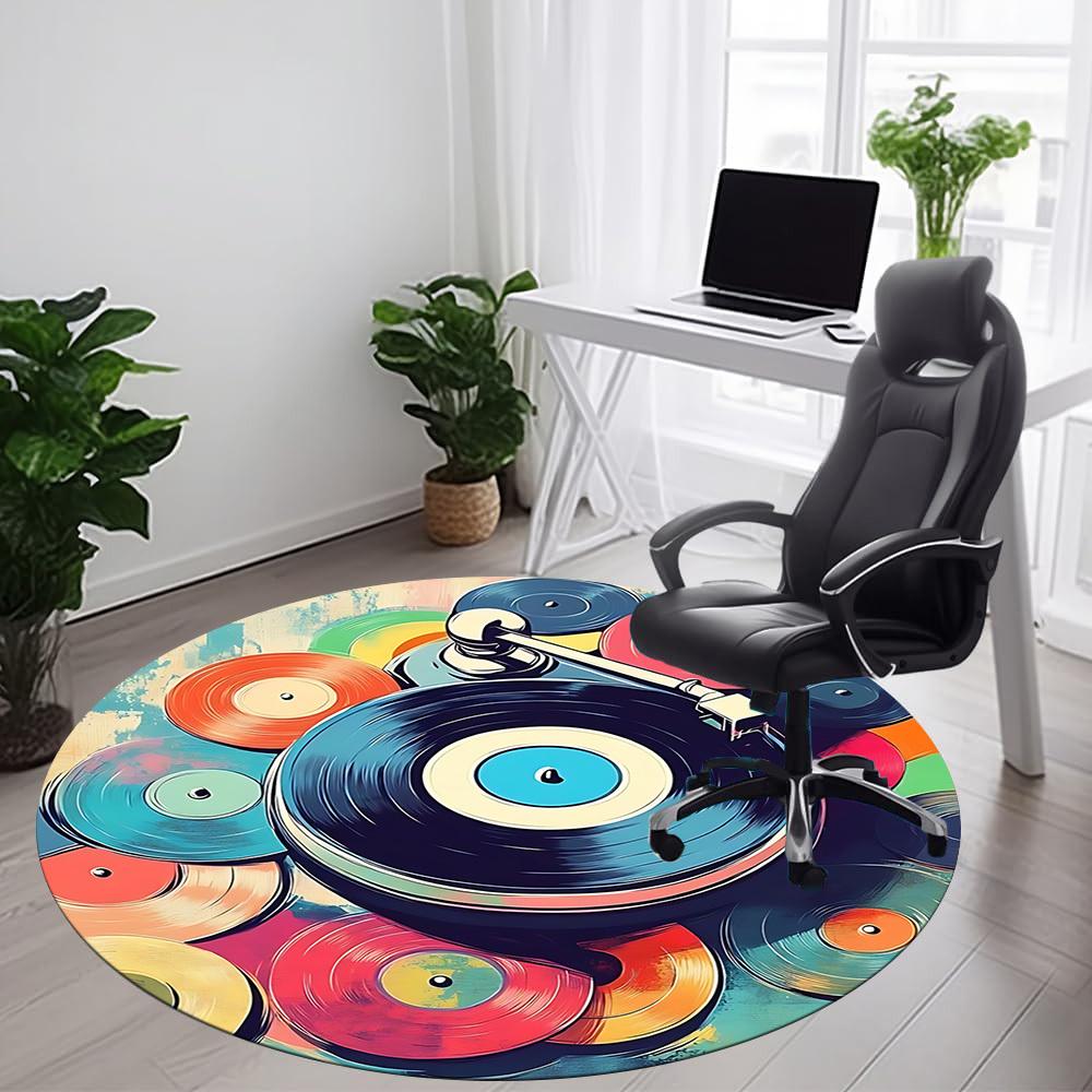 1pc Vinyl Music Office Round Area Rug, Indoor Mat Suitable ForOffice, Under Office Chairs Bedroom Living Room Home Decor T170