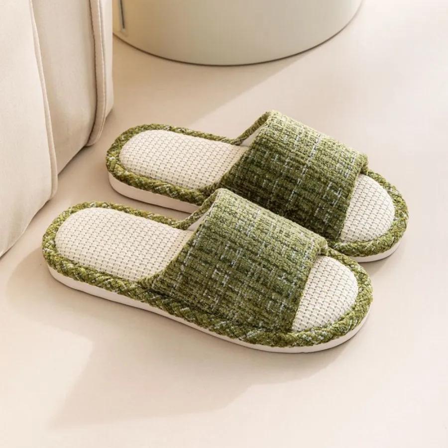 Fashion Linen Slippers For Men's Home Indoor Soft Soled Quiet And Non Slip All Season Household Cotton And Linen Slippers