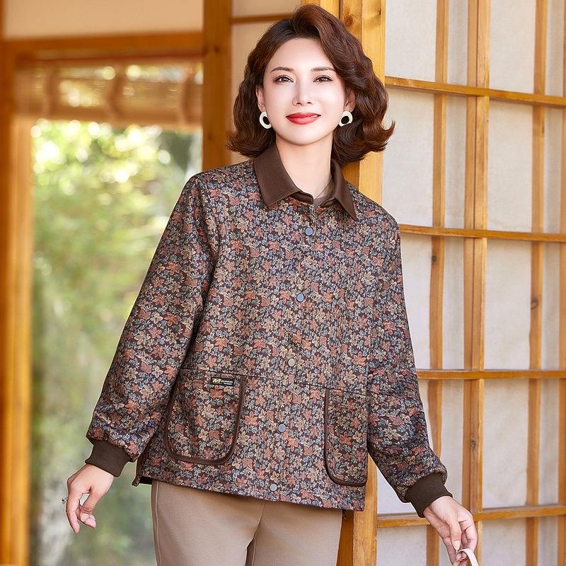 Autumn 2026 Floral Print Loose Coat for Middle-Aged and Elderly Women