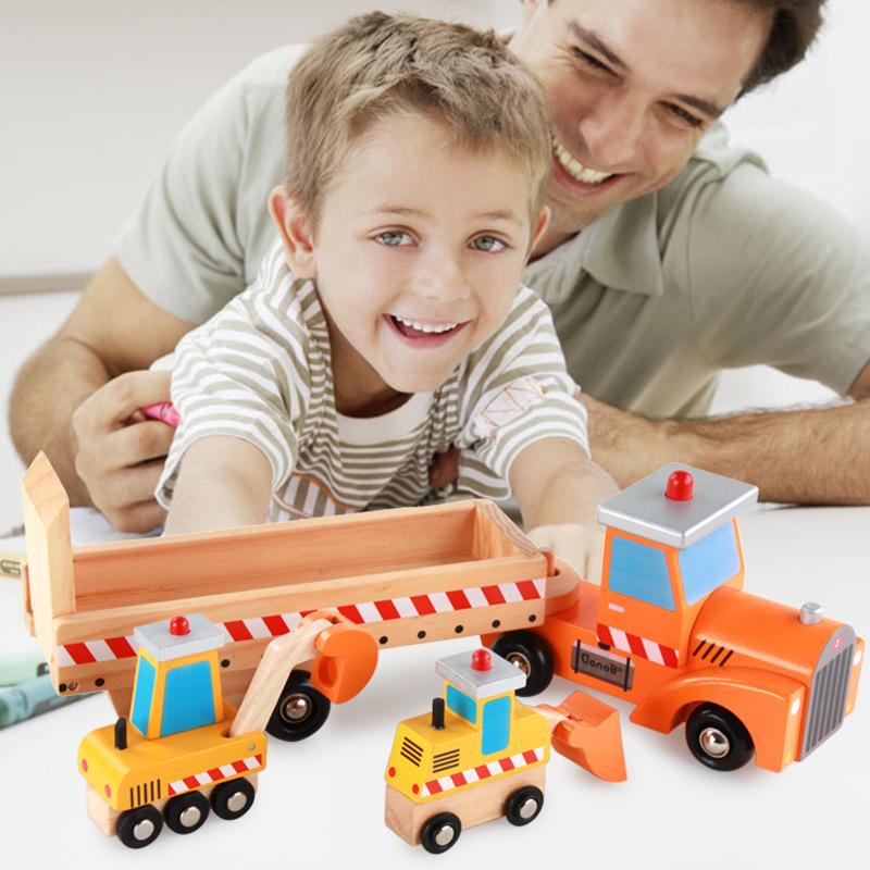 Wooden Toy Car Model Suit Children's Wooden Engineering Car Disassembly And Assembly Large Truck Assembly Rollable Wheels