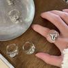 Ins Style Clear Resin Ring Silver Crushed Heart Decor Minimalist Adjustable Ring For Women Fashion Jewelry