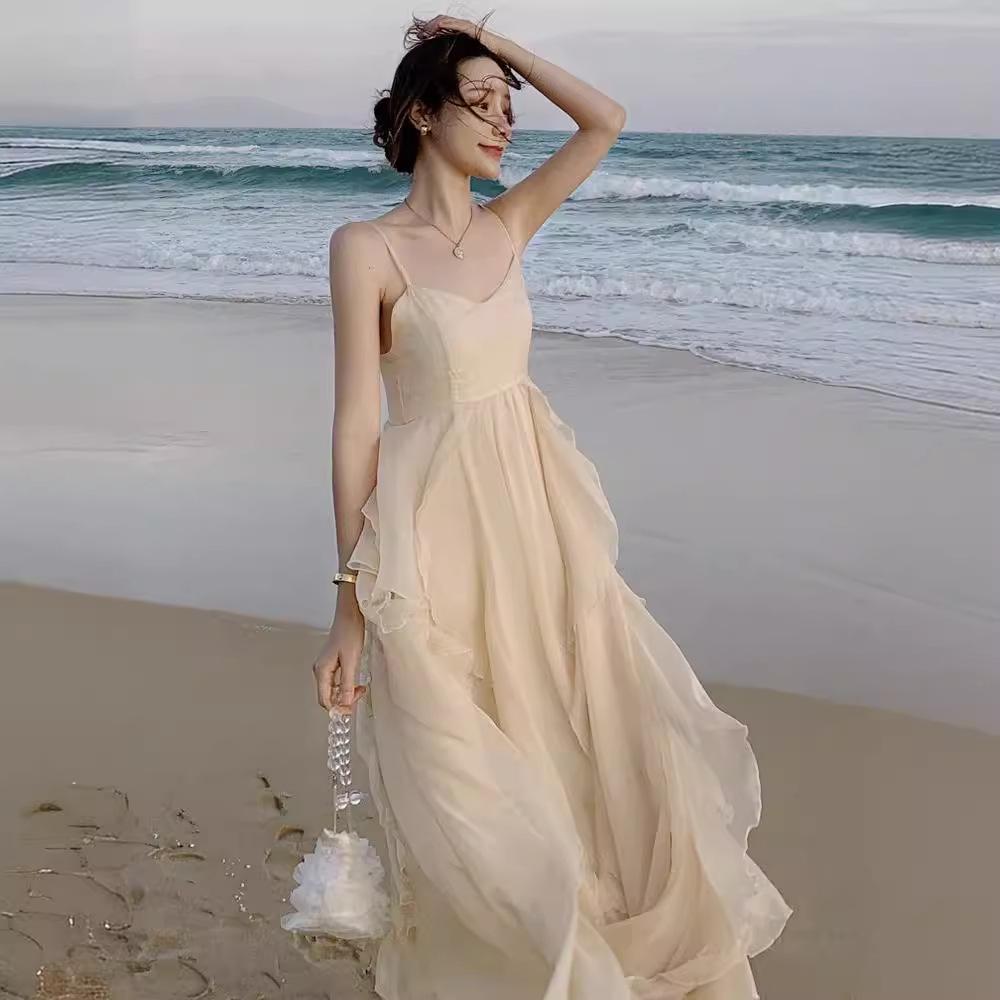 Women’s French Seaside Summer Camisole Dress – Elegant, Gentle Style Beachwear