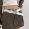 Harajuku Adult Waist Belt with Carved Buckle Alloy Rivet Waistband PU Waist Belts for Women Universal Pants Belt