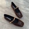One-word buckle square head single shoes women's 2025 new shoes French Mary Jane women's shoes black Xiaoxiang evening breeze flats
