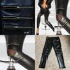 Classical Fit Slim Sexy Three Zipper Bright Leather Stretchy Leggings Pants