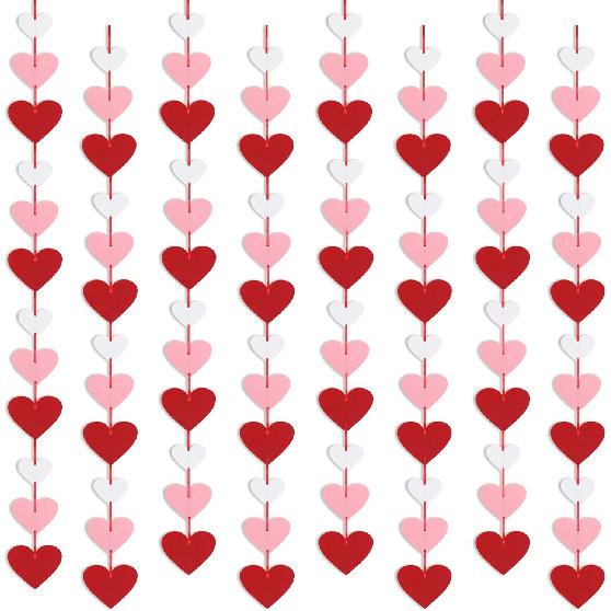 8 Pack Felt Heart Garland, Valentines Day Decorations-No DIY Red Pink White Heart Valentines Hanging String Banner for Anniversary Wedding Engagement