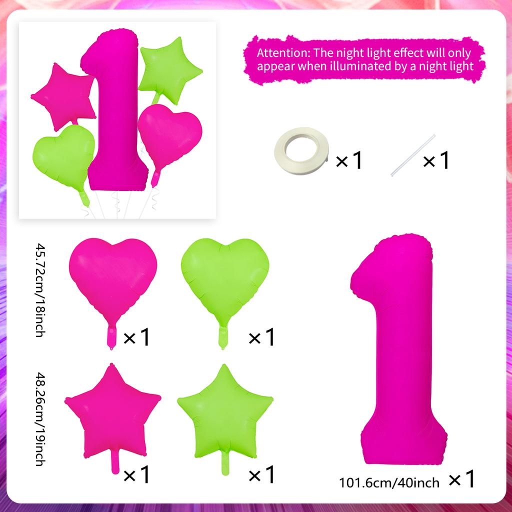 Neon fluorescent digital balloon set 1-9 five pointed star heart-shaped balloons for birthday and graduation season decoration