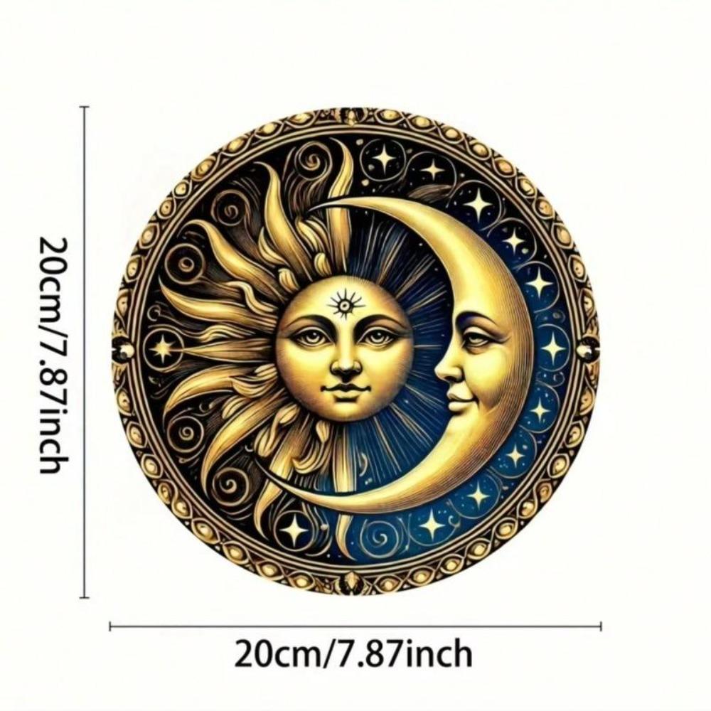 Sun Moon Metal Wall Decor 8 Inch Round Sign Solar Lunar Art Home Cafe Bar