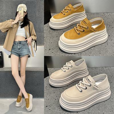 Board Shoes Women's 2026 Autumn New Leather Fashionable Small Breathable Thick Soled Casual Shoes