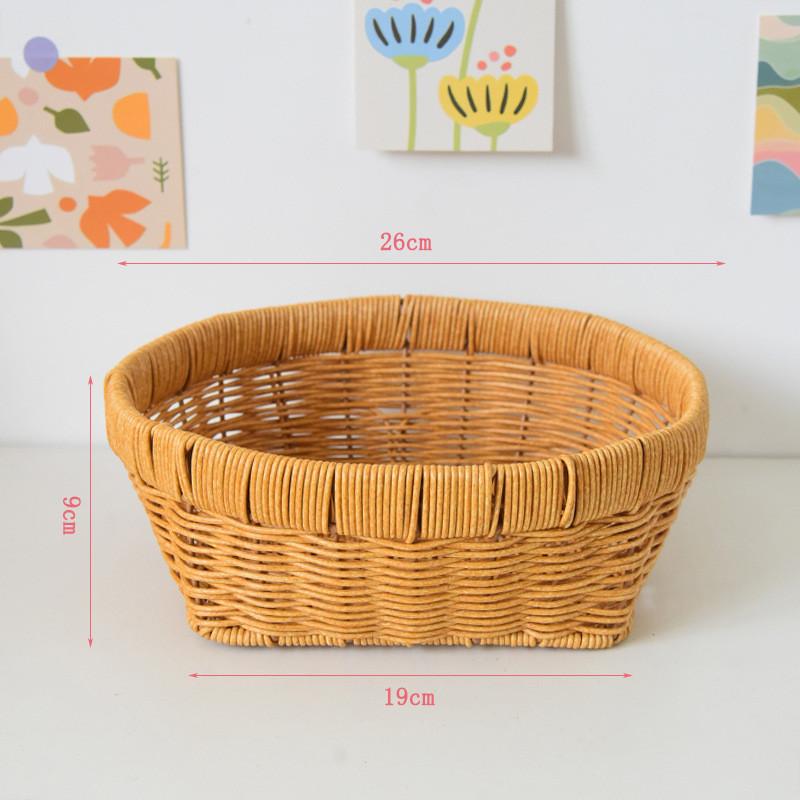 Hand-Woven Storage Basket Rattan Storage Tray Household Rattan Baskets Bread Fruit Food Breakfast Display Box Home Decoration