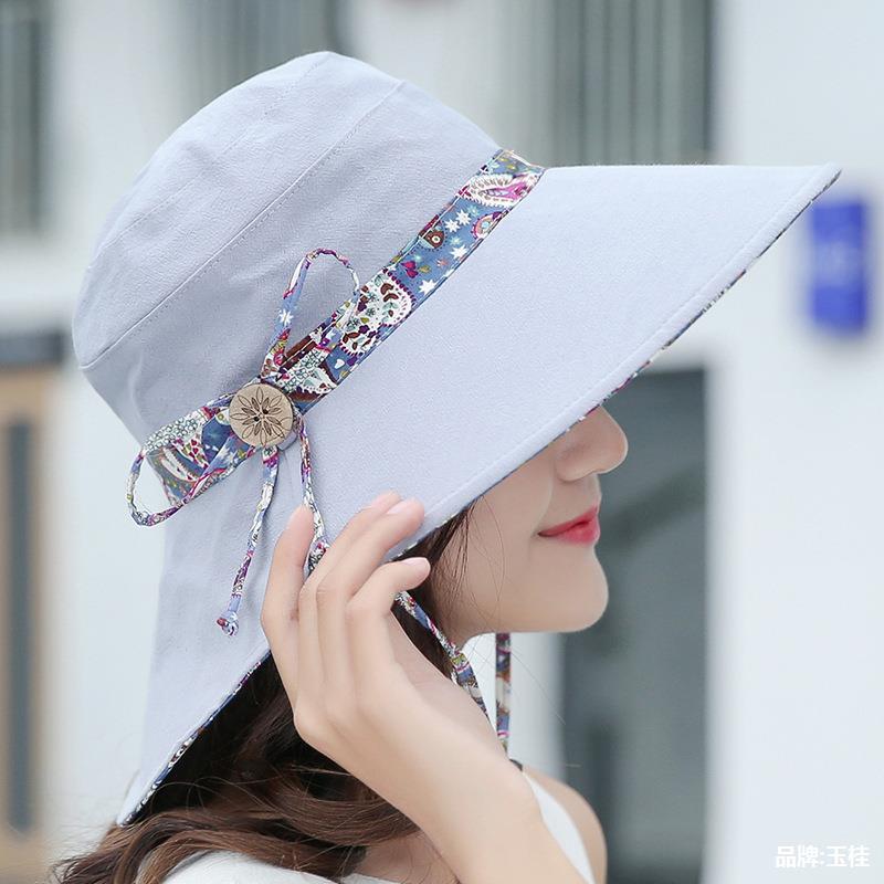 Summer Women's Sun Hat Sun Protection Travel New Wooden Buckle Sun Hat Children's Korean Version Beach Hat Versatile Straight
