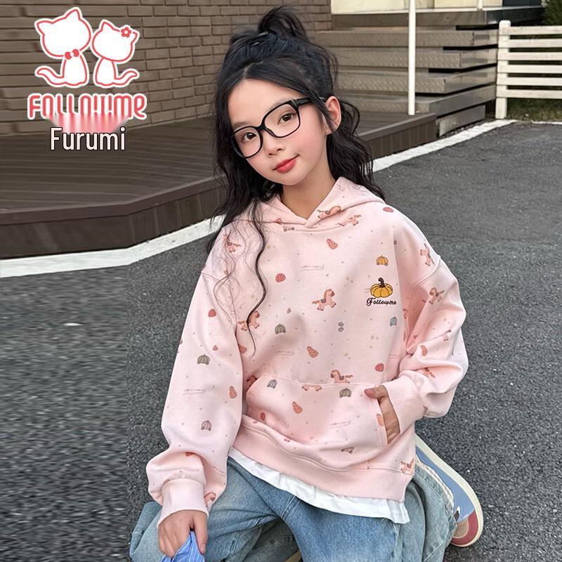 Fuluomi Girls  Cartoon Print Hooded Sweatshirt 150