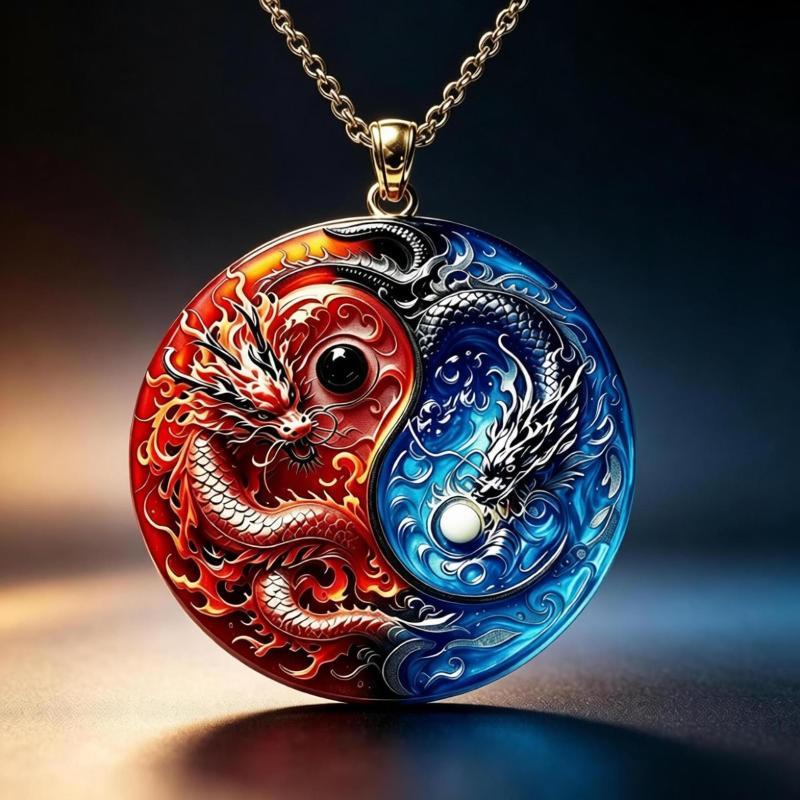 Collana Yin Yang Draghi Gemelli Ciondolo Animale Smaltato Carino Choker Mitologico alla Moda Regolabile per Ragazze Adolescenti Abbigliamento Casual