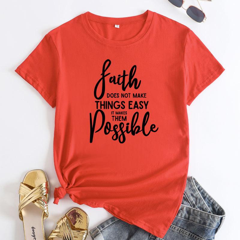 Summer Loose Print Tops Simple Round Neck Pure Cotton Tee Short Sleeved Top T-Shirts Women’s