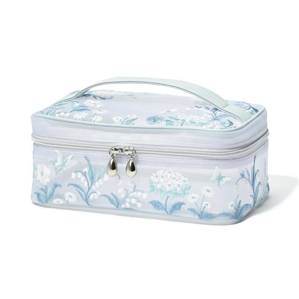 Franc Franc Japan MeSh Embroidered Vanity Pouch S Light Blue