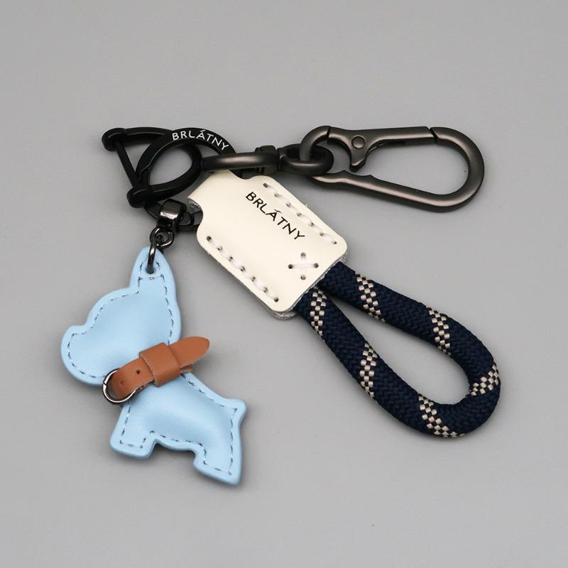 French Bulldog Keychain Handmade Genuine Leather, Braided Rope Key Chain with Anti-Loss Strap for Women Men, Car Key Organize