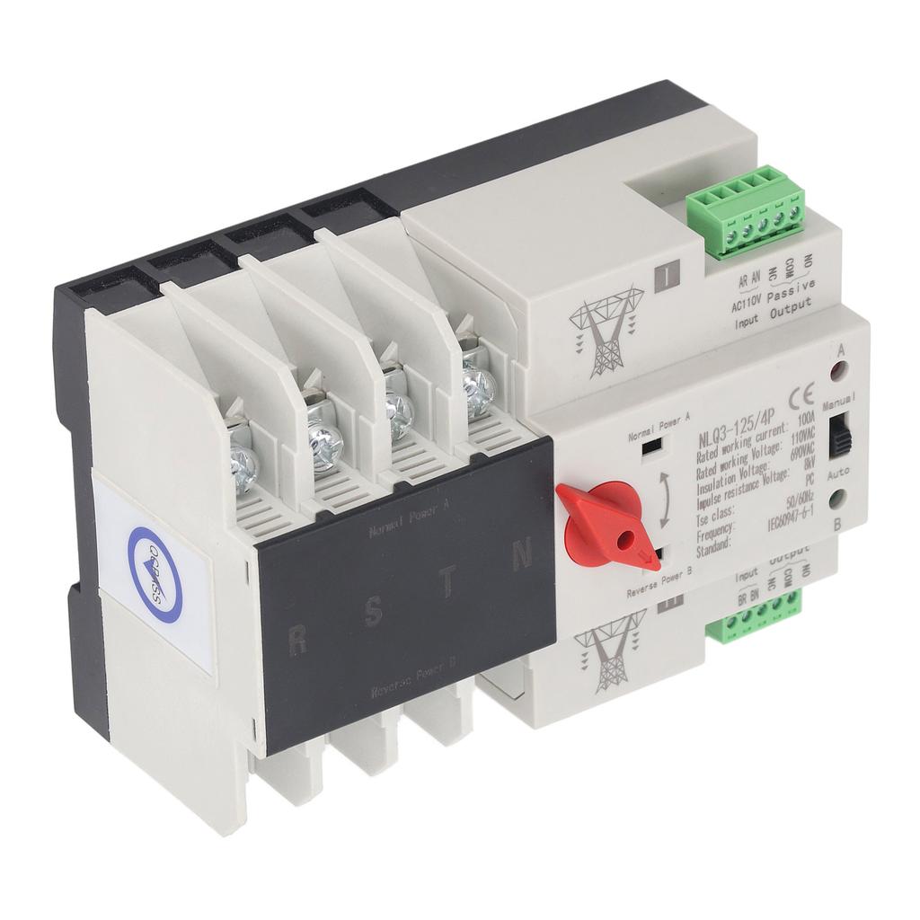 Dual Power Automatic Transfer Switch 4P Millisecond Fast Switching Controller AC110V 100A Mains
