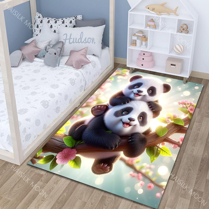 

New Panda Theme Rug Cartoon Carpet for Living Room Bedroom Office Large Area Stain Resistant Soft Comfortable 40x60cm (16x24in)