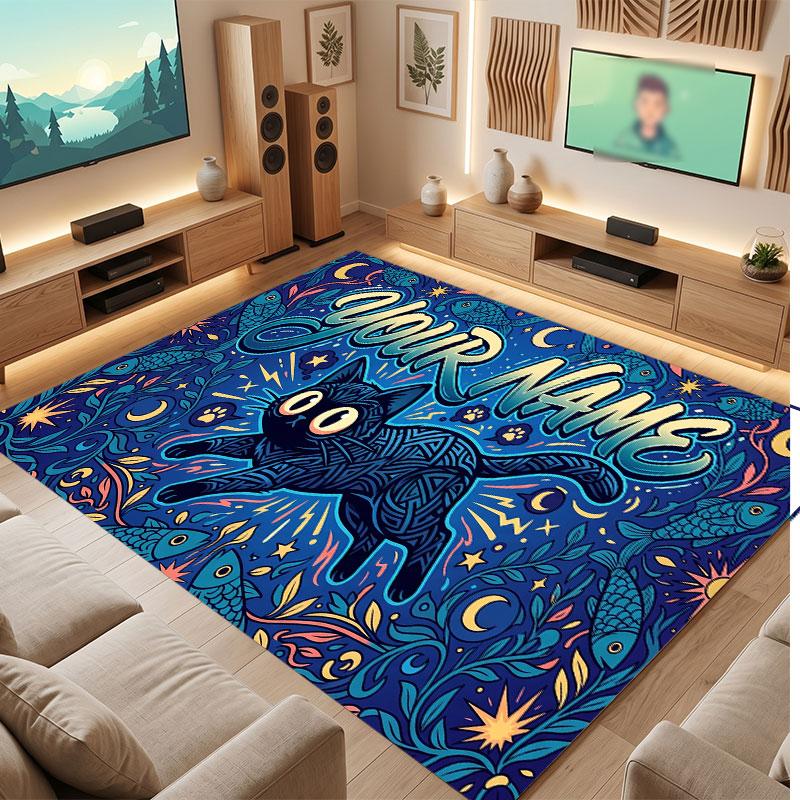 Tapete de Chão de Veludo Cristal Tema Gato Nome Personalizado Texto Tapete Quente Decoração de Casa