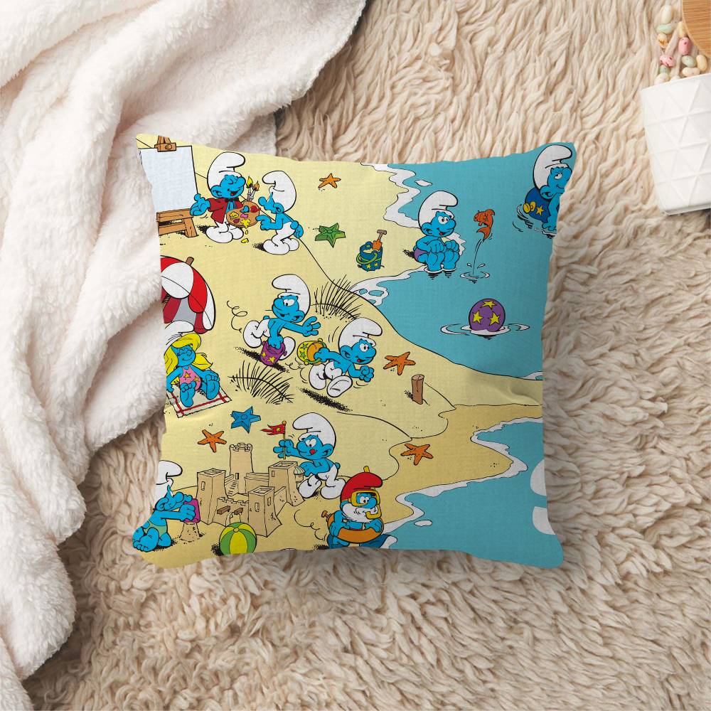 Cartoon Cute S-Smurfs Personalized Pillow Cover Kids Bedroom Wild Party Decor Pillowcase Kid Birthday Shower Gift