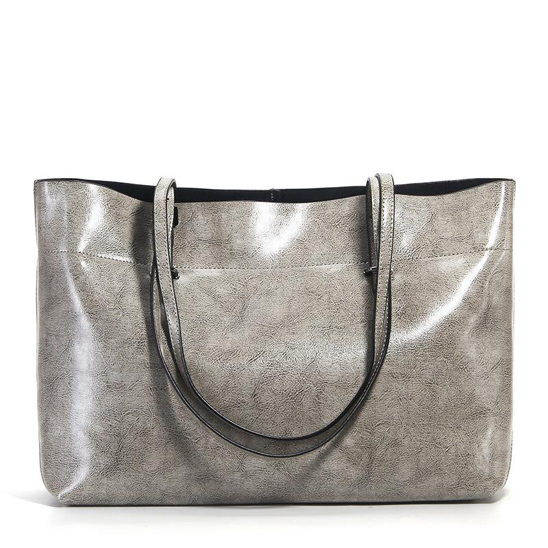 Genuine Leather Large Capacity Women's Tote - Fashion Oil Wax Cowhide Handbag & Shoulder Bag