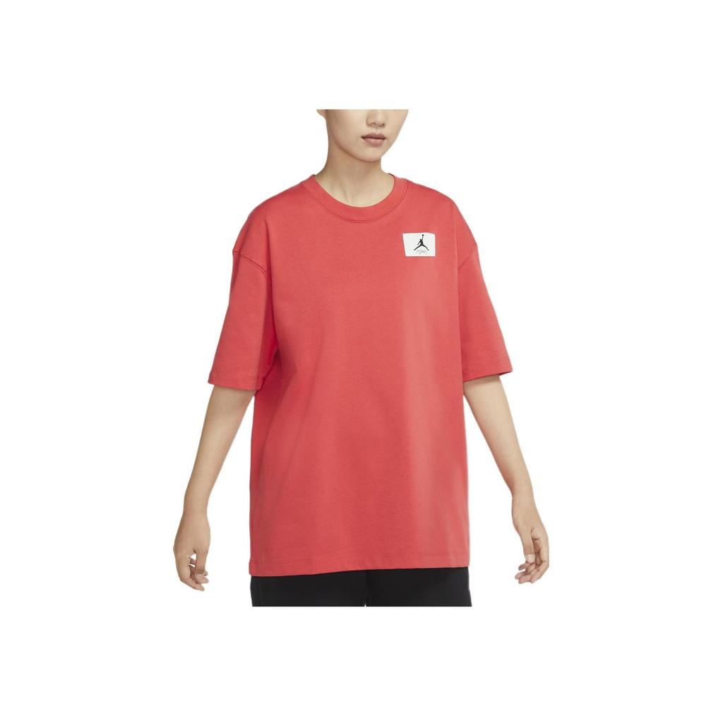 Jordan Flight Essentials Oversized Solid Color Crew Neck Logo Patch Short Sleeve T-Shirt Women T-Shirts Lobster-Red DD7058-605