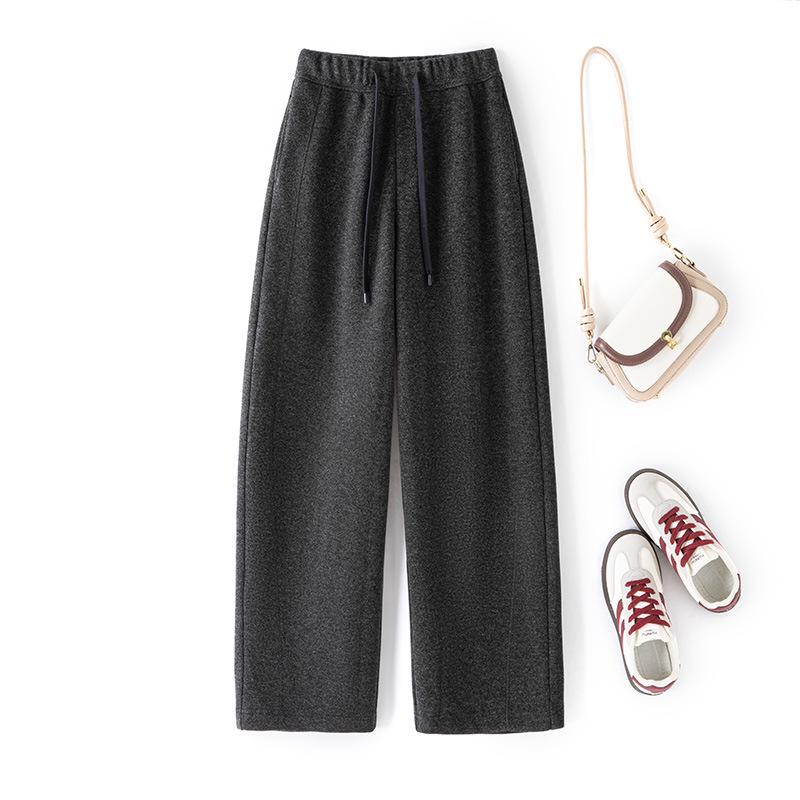 

Women s Wool-Blend Elastic Waist Winter Wide-Leg Pants L чорний колір сірий