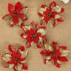 Poinsettia Artificial Christmas Glitter Flowers, Christmas Ornaments Xmas Tree Flower Decorations with Stems DIY Xmas Wreath Holiday Home Party Decor