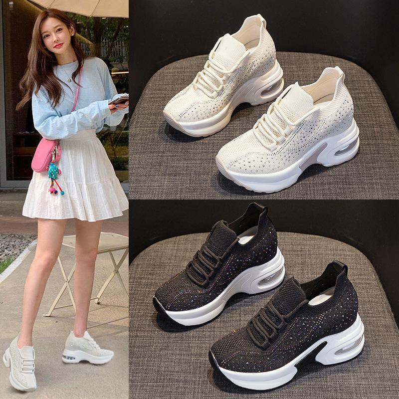 inner height increase women's shoes mesh surface breathable hollow leisure sports spring light white shoes thick sole