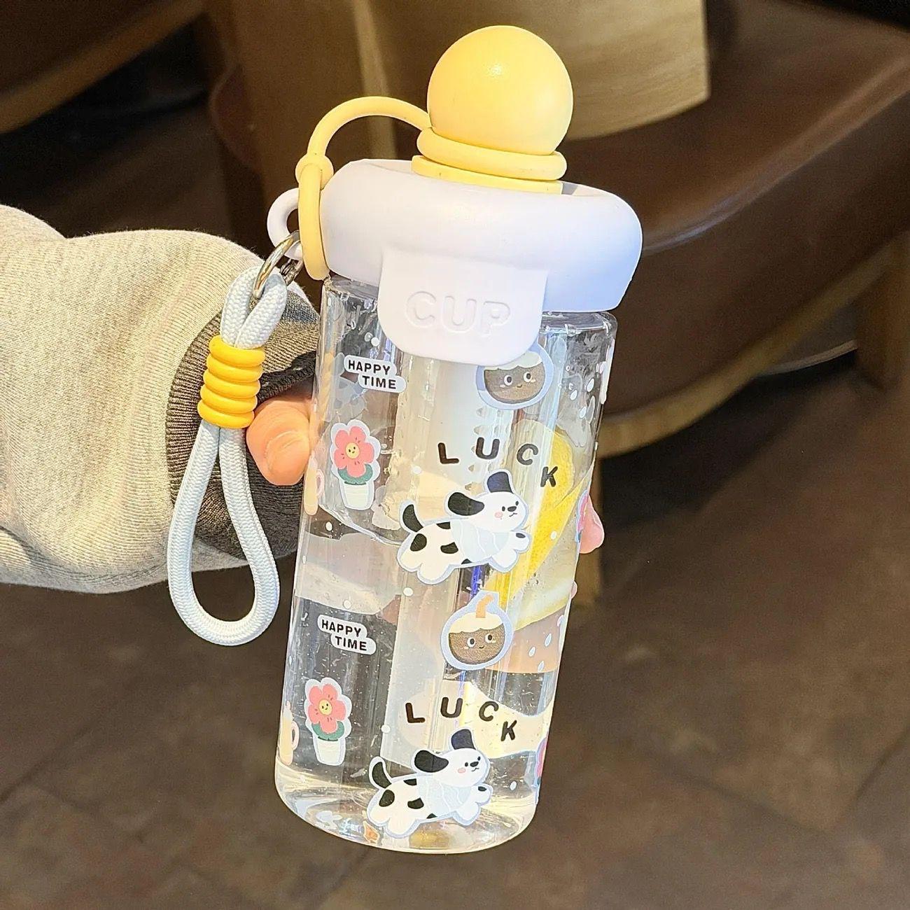 Portable Cute Cartoon Floating Ball Straw Cup - Large Capacity Summer Water Cup for Students 620ml