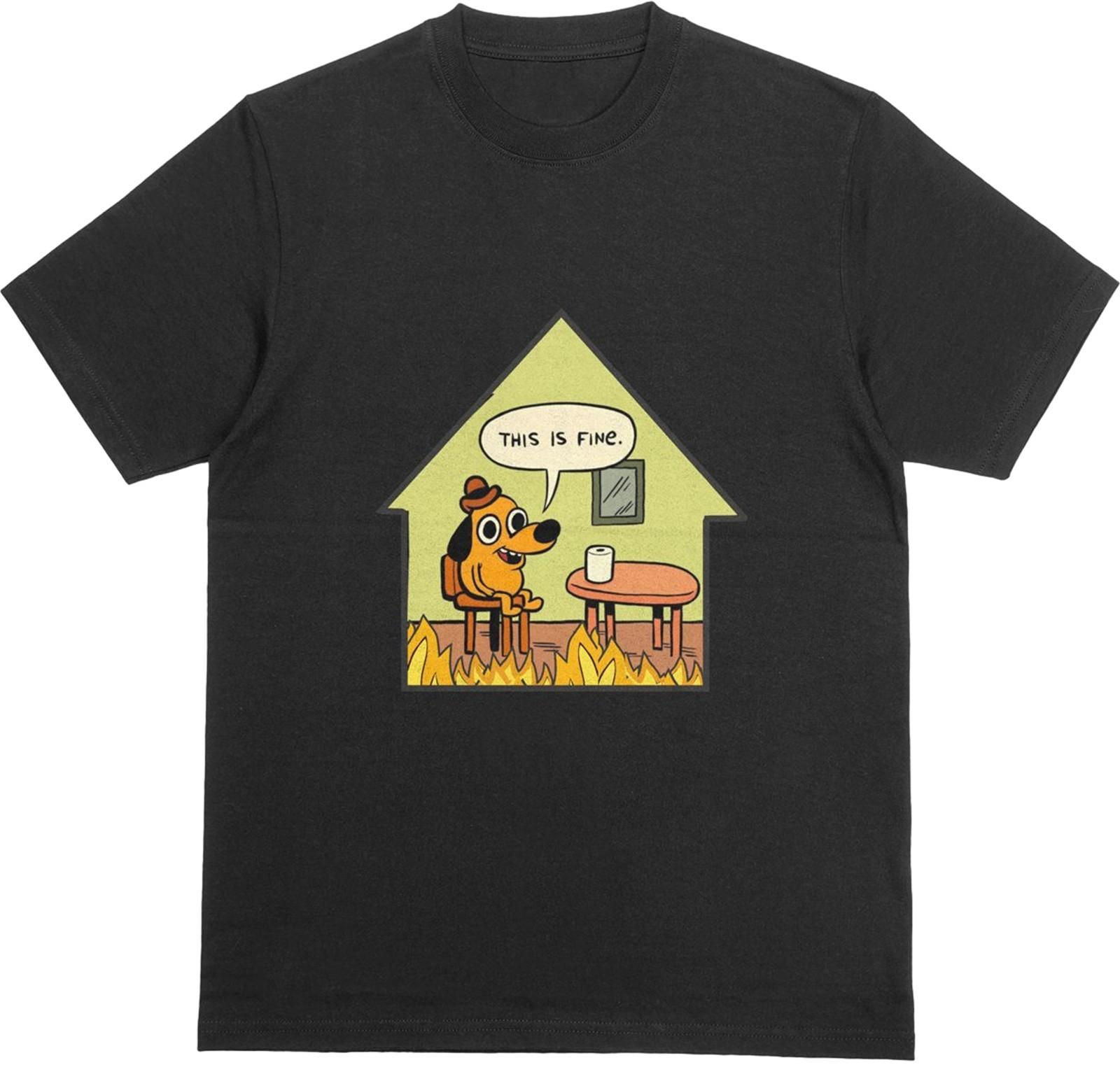 THIS IS FINE MEME T-Shirt | Funny Dog House On Fire Top | Comedic Novelty Tee S разноцветный