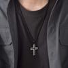 Vnox Cross Necklaces for Men, Blue Black Rhombus Stainless Steel with 60cm Wheat Chain, Stylish Cool Christ Jesus Faith Jewelry