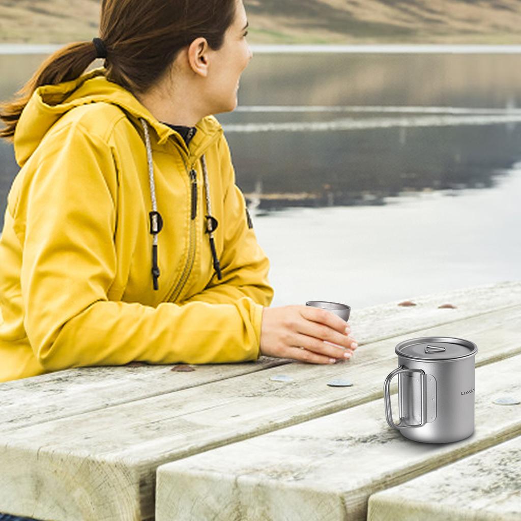Outdoor Camping Ti 375ml Mug with Lid and Tea Filter Tea Cup for Camping Hiking Travel