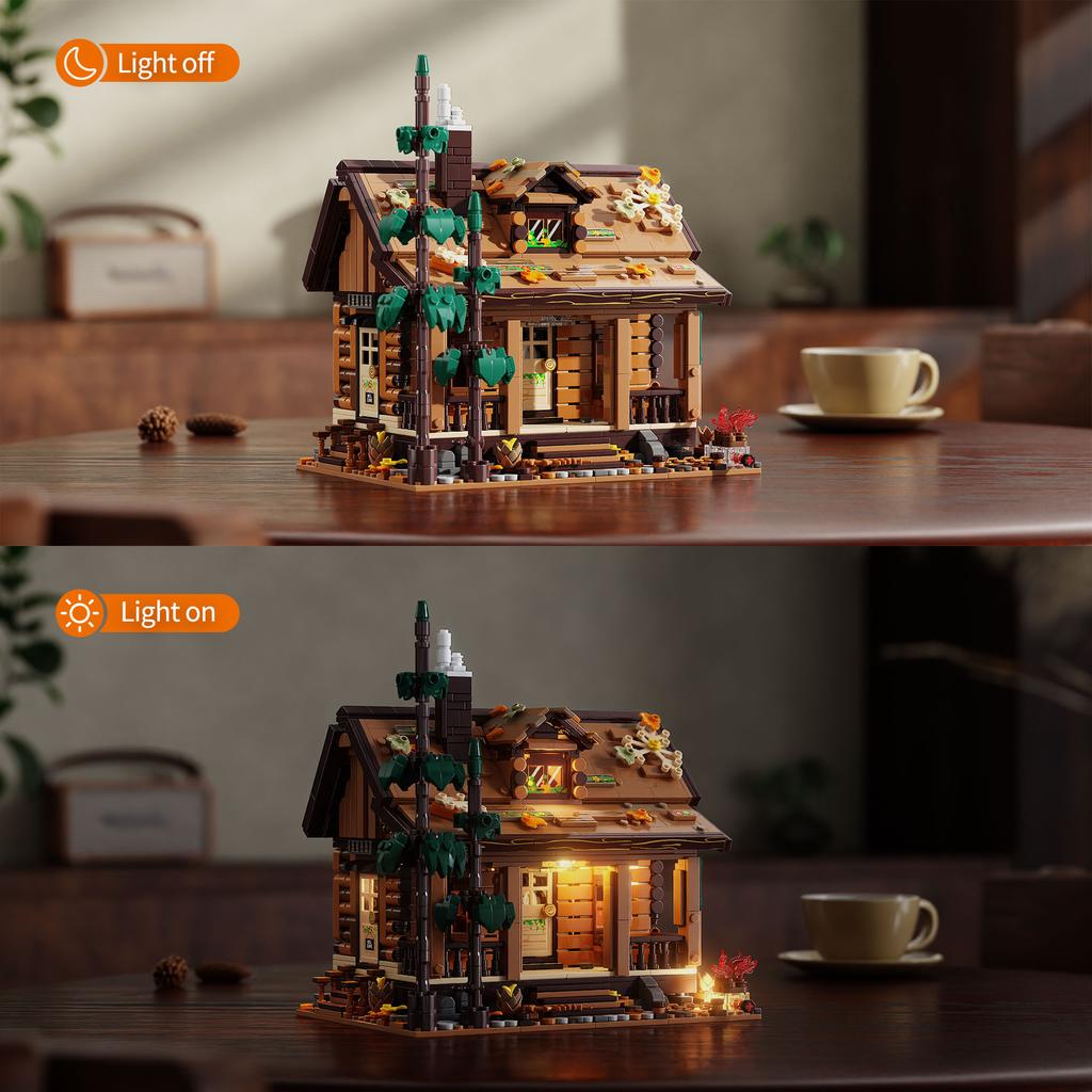 Non-Toxic 1969Pcs Forest Wooden House Building Blocks Toys Model Log Cabin Assemble Puzzle Bricks Toy Sets For Kid Desktop Ornament Gifts