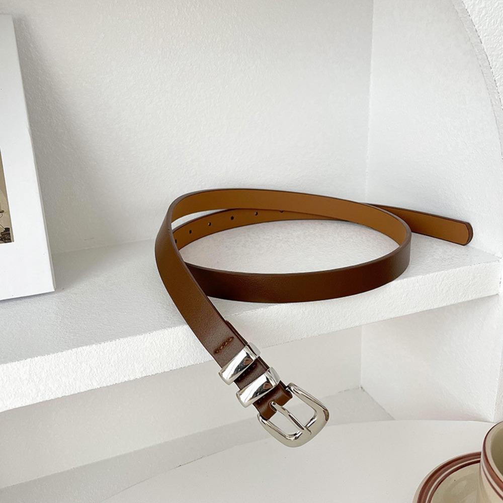 

Solid Color Thin Belt Pin Buckle Dress Waistband Fashion Waist Belt for Women Coffee/110cm