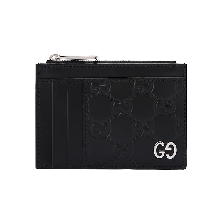 Gucci GG Embossed Black Leather Zip Card Holder Wallet For Unisex Daily Use Basic Set (Bag+Dust Bag)