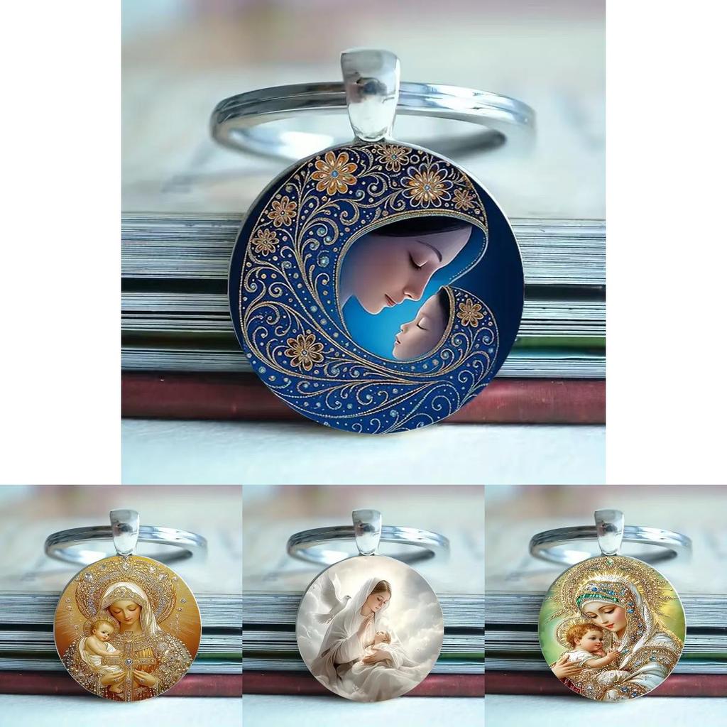 Blessed Virgin Mary Aluminum Round Keychain Gift For Religious Jewelry Collectors