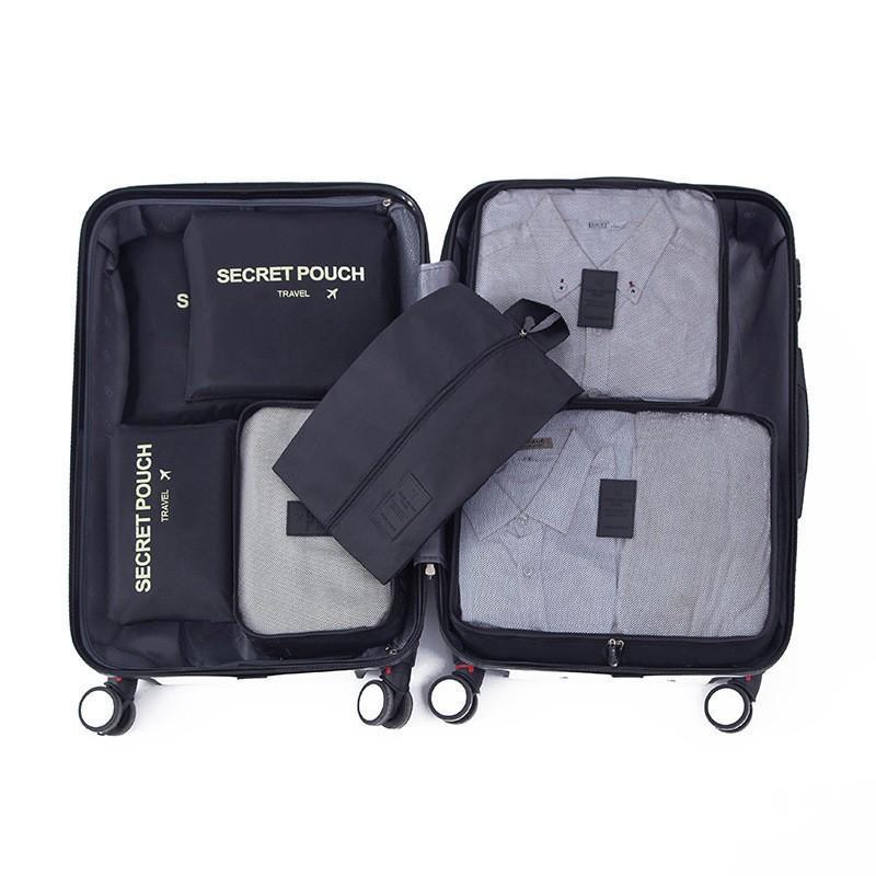 "Portable Travel Luggage Organizer: 7-Piece Storage and Shoe Bag Set"