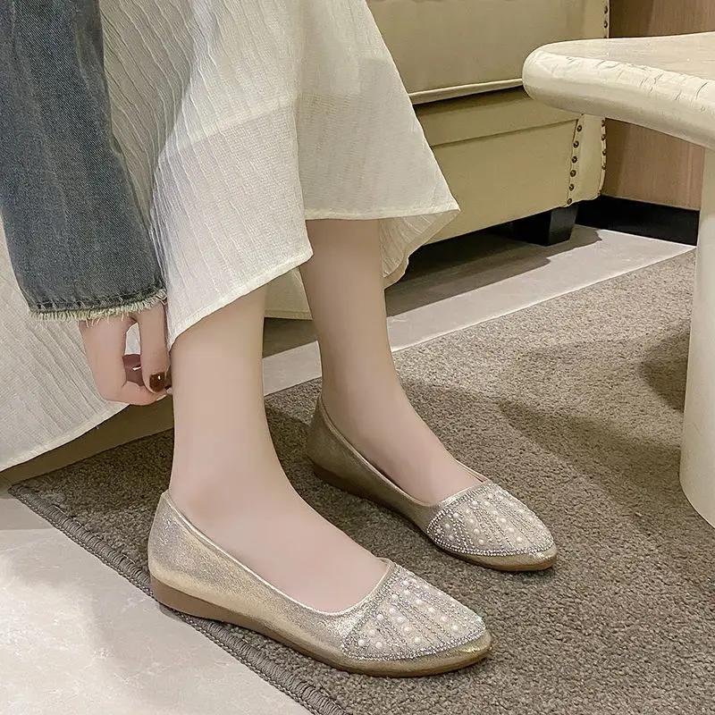 Fashion Woman Flats Slip-on With Heel Moccasins Pearl Cheap Clearance Quick Delivery Low Price Elegant and Fashionable Shoes for Women