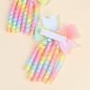 2Pcs Ribbon-Tassel Hair Clips Popular Sweet Rainbow Curly Ribbon Double Ponytail Hairpin Baby Girl Hair Accessories For Children