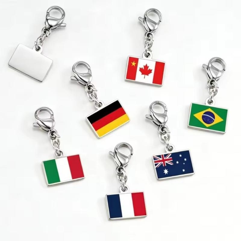 Braccialetto con Charm Bandiera in Acciaio Inossidabile con Moschettone, Gioiello Ciondolo Paese per Regalo di Viaggio Accessorio Stile