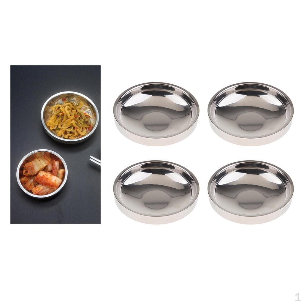 

4 Pieces Stainless Steel Dinnerware Flat Round Tableware 5.5