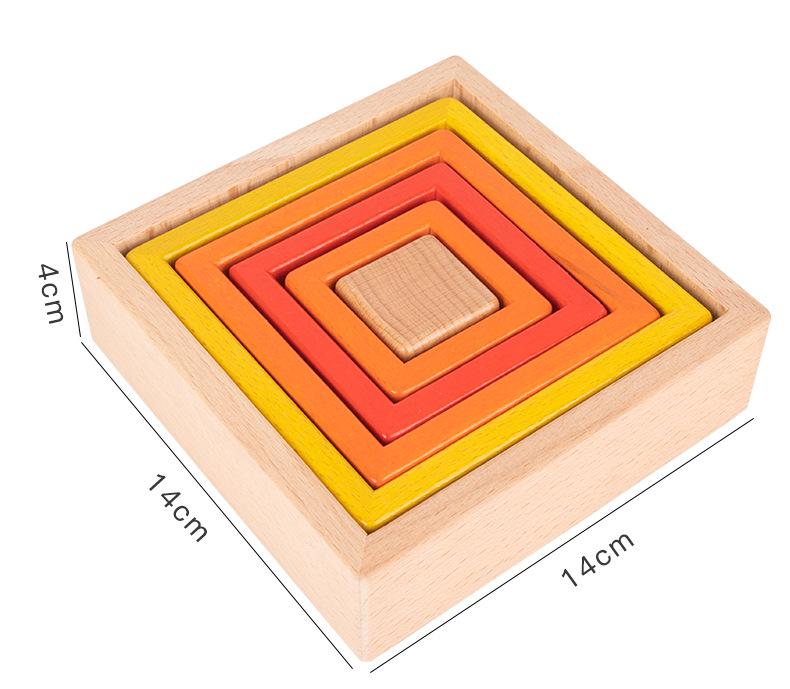 Beechwood Rainbow Stacking Blocks: Educational Toy for Color and Shape Recognition in Kindergarten Children