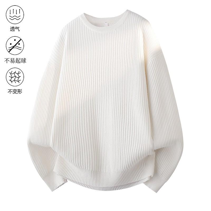 Suéter de Punto Oversize con Cuello Redondo para Hombre Pulóver Casual de Manga Larga Ropa de Calle Otoño