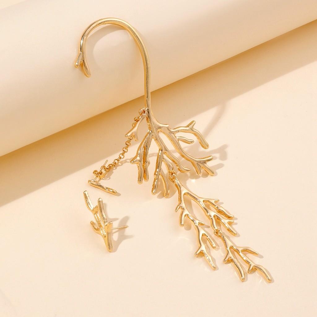 Gold Alloy Womens Earrings With Coral Animal Motif For Fashion And Parties