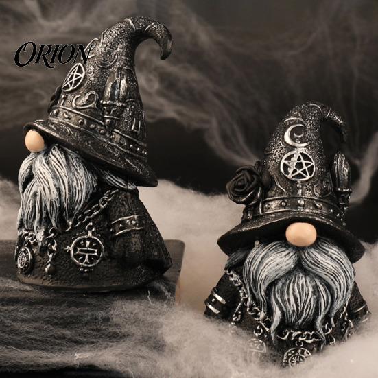 Exquisite Retro Gnome Sculpture Halloween Gothic Resin Figurine, Dark Faceless Wizard Doll for Hat with Stars Desk Shelf, Spooky Home Decor Ornament,